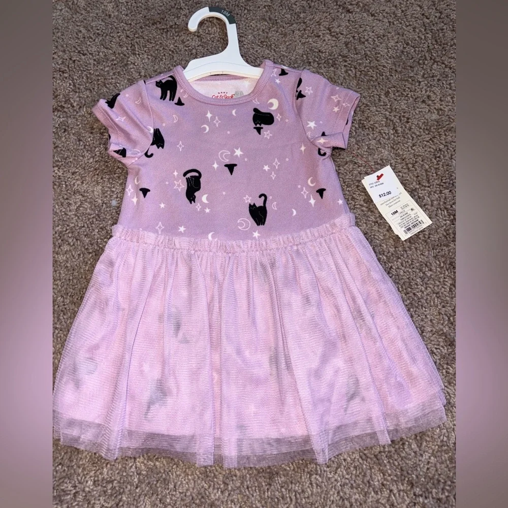 Cat & Jack Purple Dress with Black Cat Print